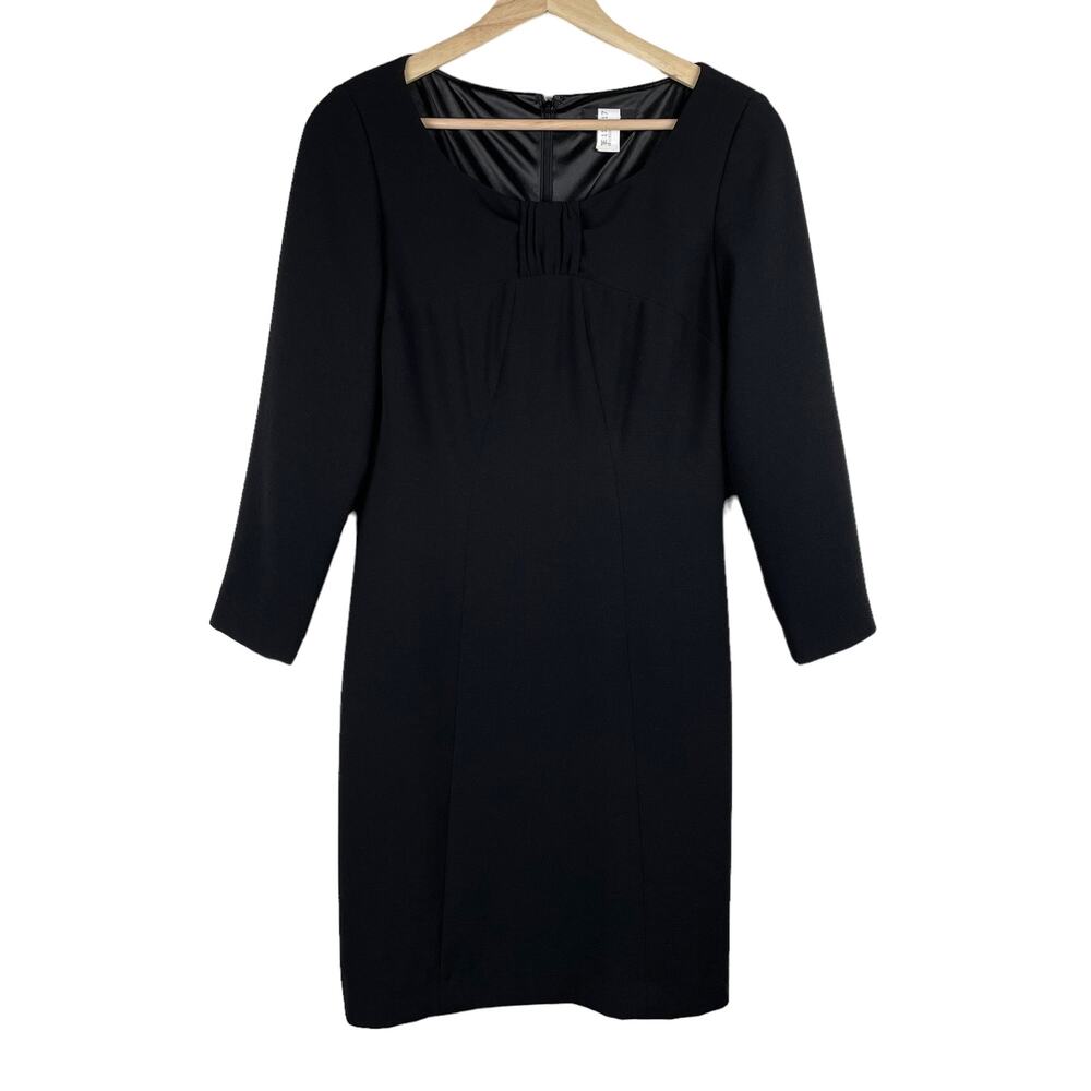90s Vintage Bow Detail Mini Dress Black Size 4 Party Coquette 3/4 Sleeve LBD